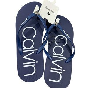 Calvin Klein Navy Flip Flops Size  10 NWT